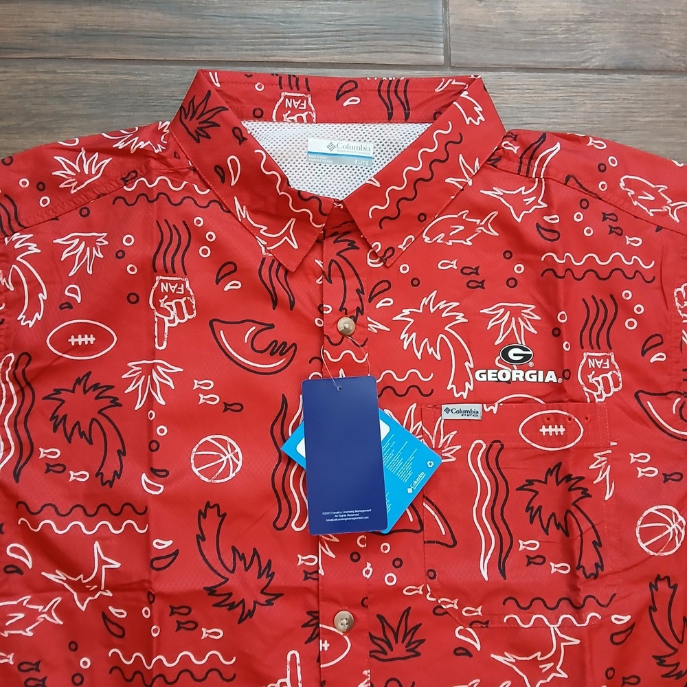 Columbia PFG Georgia Bulldogs Super Slack Shirt Mens Extra Large Red AOP Fishing